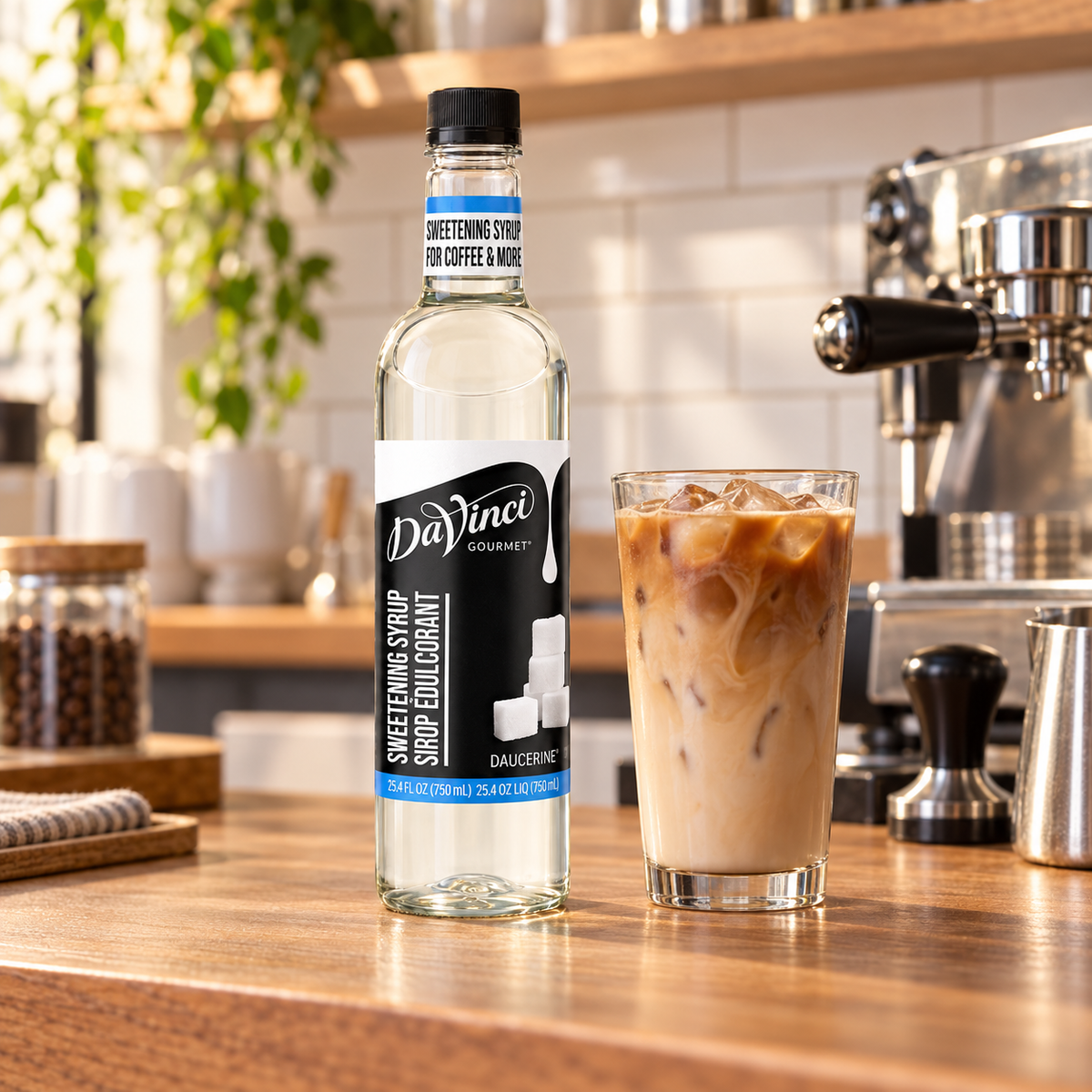 Jarabe DaVinci Sweetening Syrup Sugar Free Botella 750 ml en bebida preparada, imagen de ambiente KEX