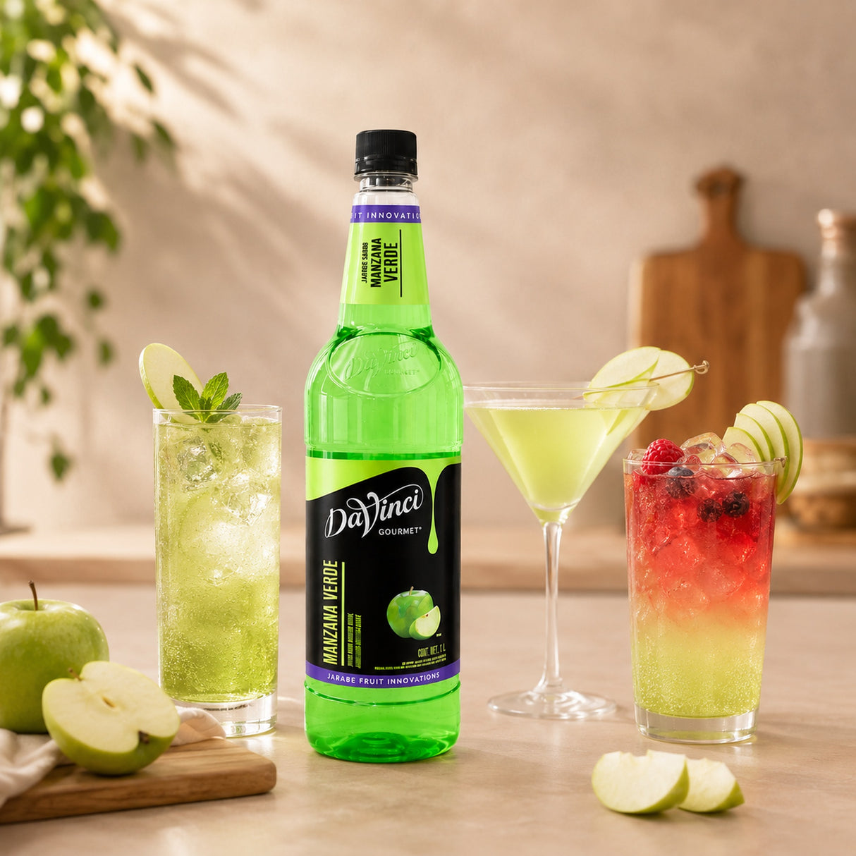 Jarabe Fruit Innnovation DaVinci Manzana Verde Botella 1 Litro - bebida preparada
