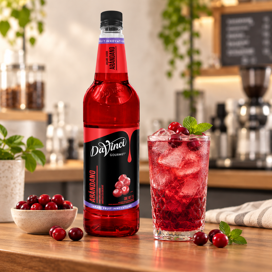 Jarabe Fruit Innovation DaVinci Arándano Botella 1 Litro en bebida preparada, imagen de ambiente KEX