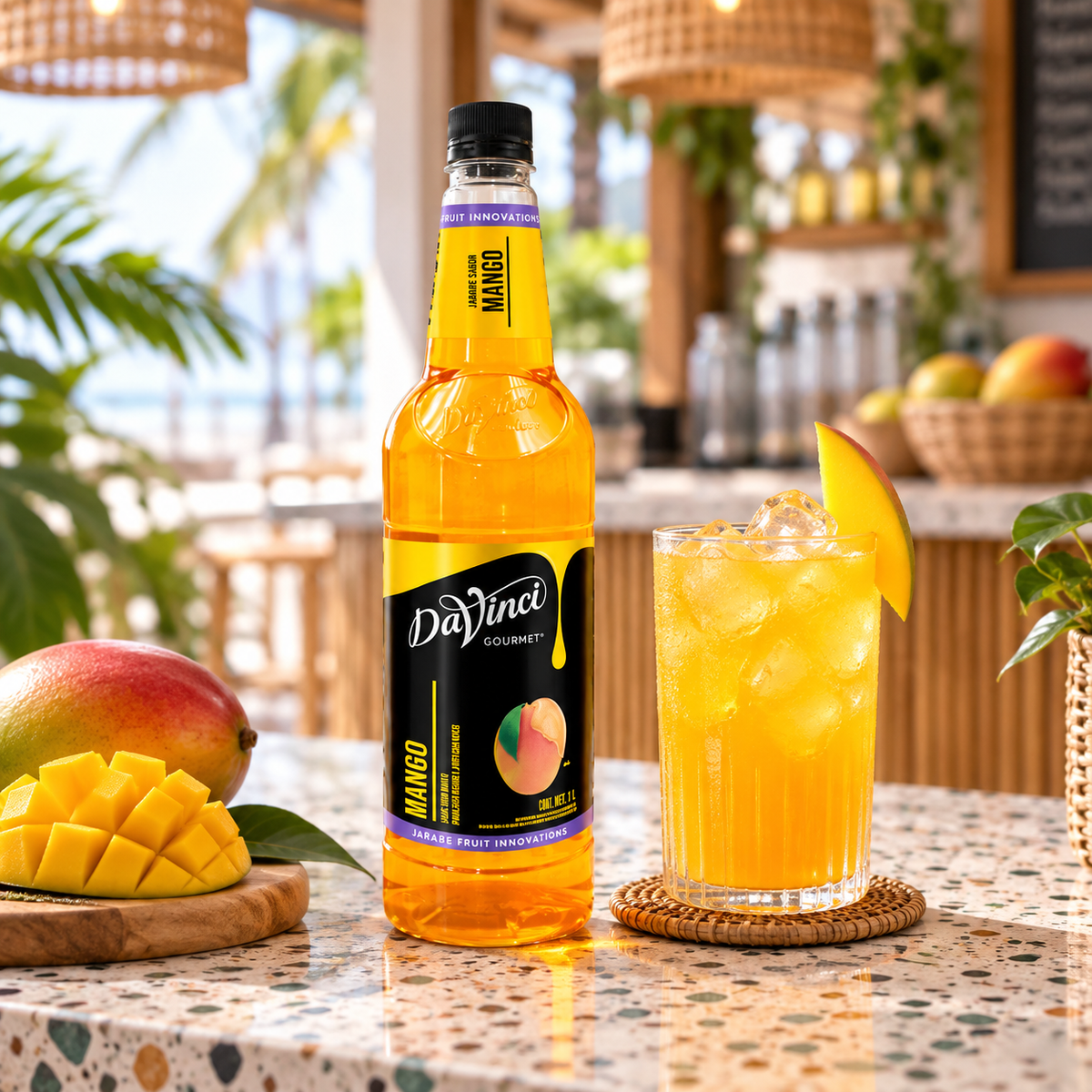 Jarabe Fruit Innovation DaVinci Mango Botella 1 Litro en bebida preparada, imagen de ambiente KEX