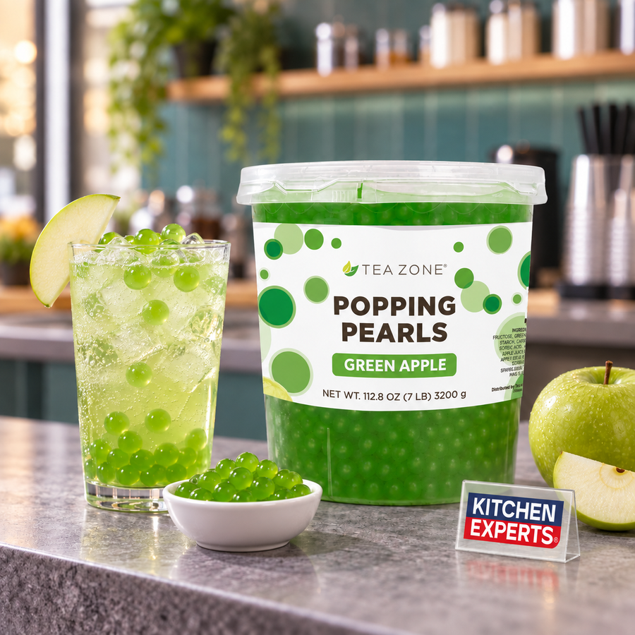 Popping Pearl Manzana Verde Tea Zone 3200 gr en escena con letrero Kitchen Experts