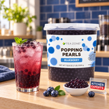 Popping Pearls Blueberry Mora Azul Tea Zone 3200g | Perlitas Explosivas en escena con letrero Kitchen Experts