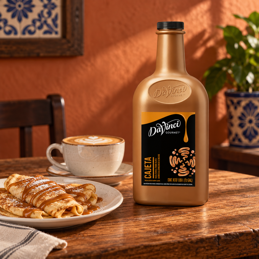 Salsa DaVinci Cajeta Botella 1/2 Galón en ambiente de cafetería KEX