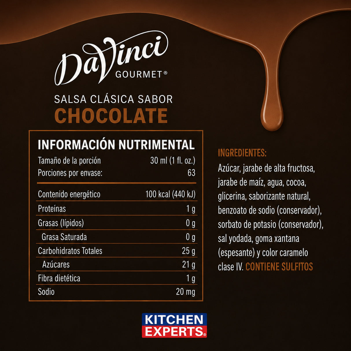 Salsa DaVinci Chocolate Botella 1/2 Galón - informacion nutrimental