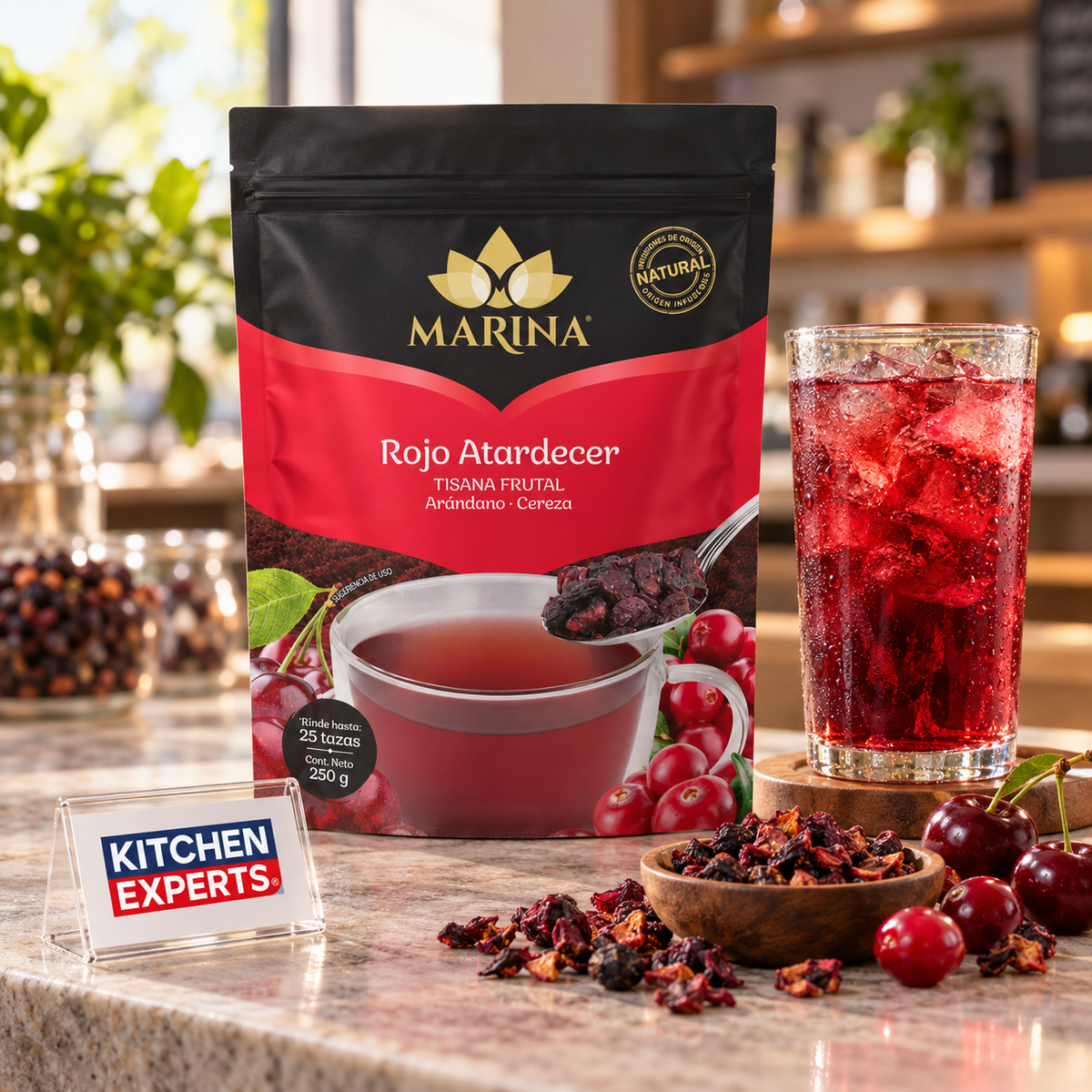 Tisana Frutal Arándano Cereza Rojo Atardecer Marina 250g - escena KEX