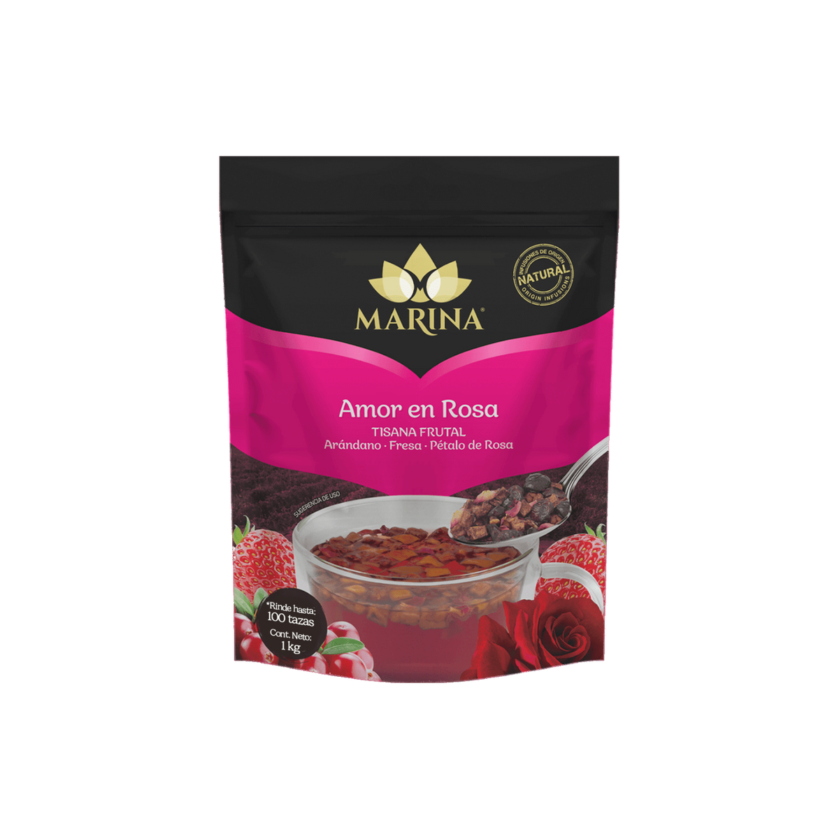 TISANA FRUTAL ARANDANO FRESA Y PETALOS AMOR EN ROSA MARINA BOLSA 1 KG