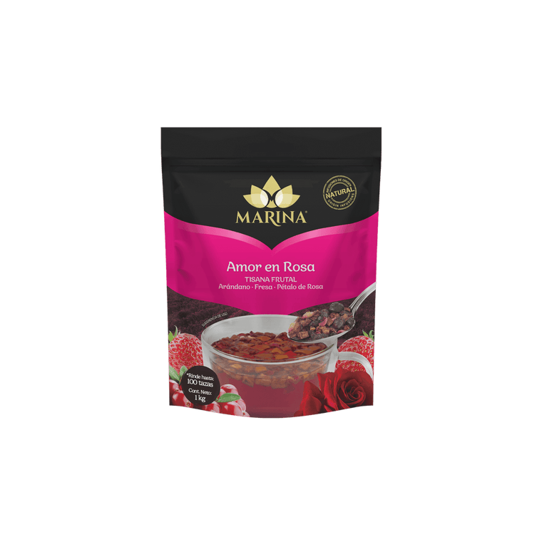 TISANA FRUTAL ARANDANO FRESA Y PETALOS AMOR EN ROSA MARINA BOLSA 1 KG