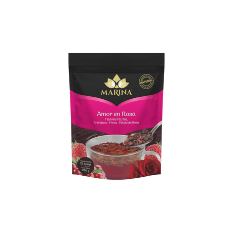 TISANA FRUTAL ARANDANO FRESA Y PETALOS AMOR EN ROSA MARINA BOLSA 250 GRAMOS