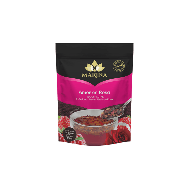 Tisana Frutal Arándano Fresa y Pétalos Amor en Rosa Marina 250g