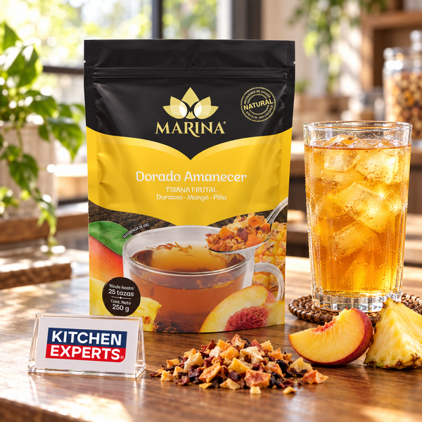 Tisana Frutal Durazno, Mango y Piña Dorado Amanecer Marina 250g - escena KEX