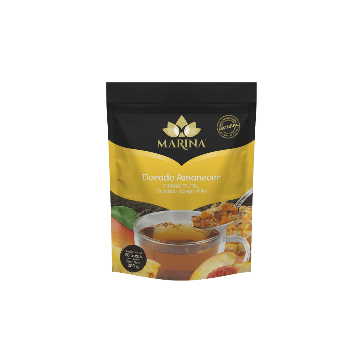 TISANA FRUTAL DURAZNO MANGO Y PIÑA  DORADO AMANECER MARINA BOLSA 500 GRAMOS
