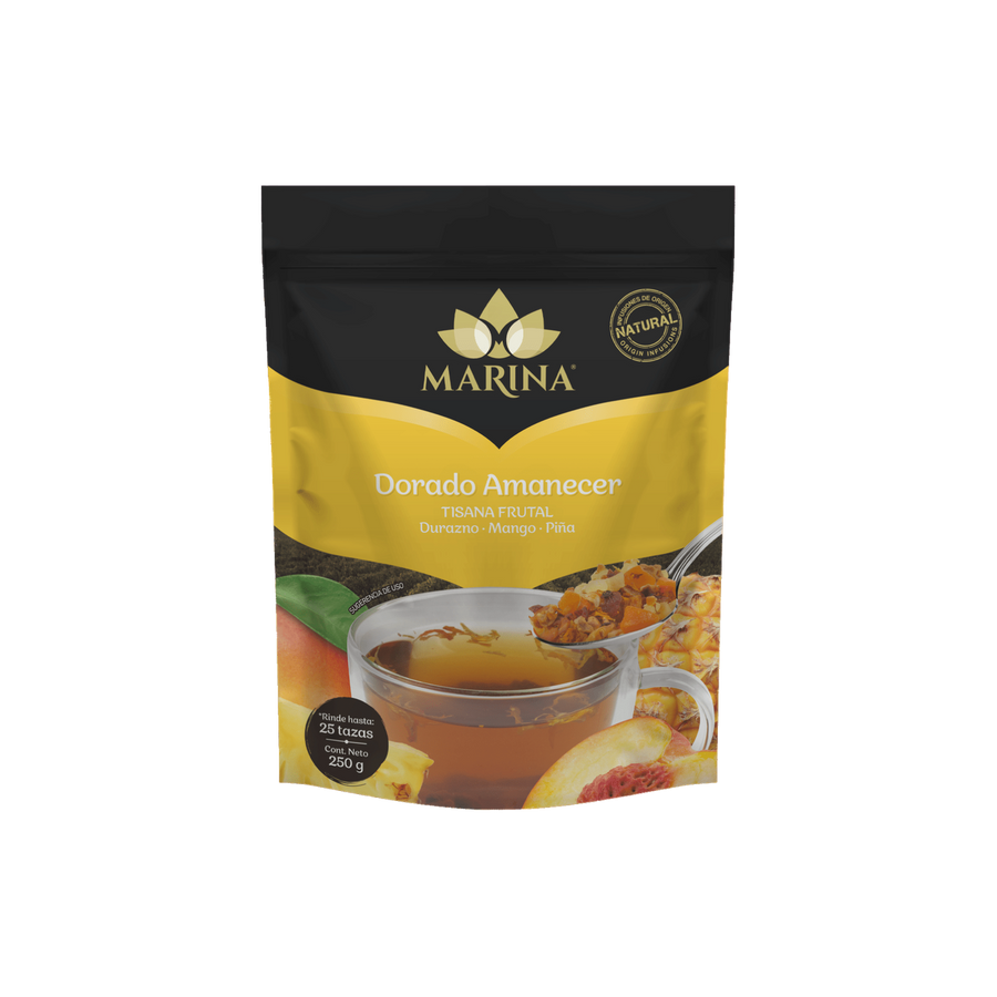 Tisana Frutal Durazno Mango y Piña Dorado Amanecer Marina Bolsa 500 Gramos