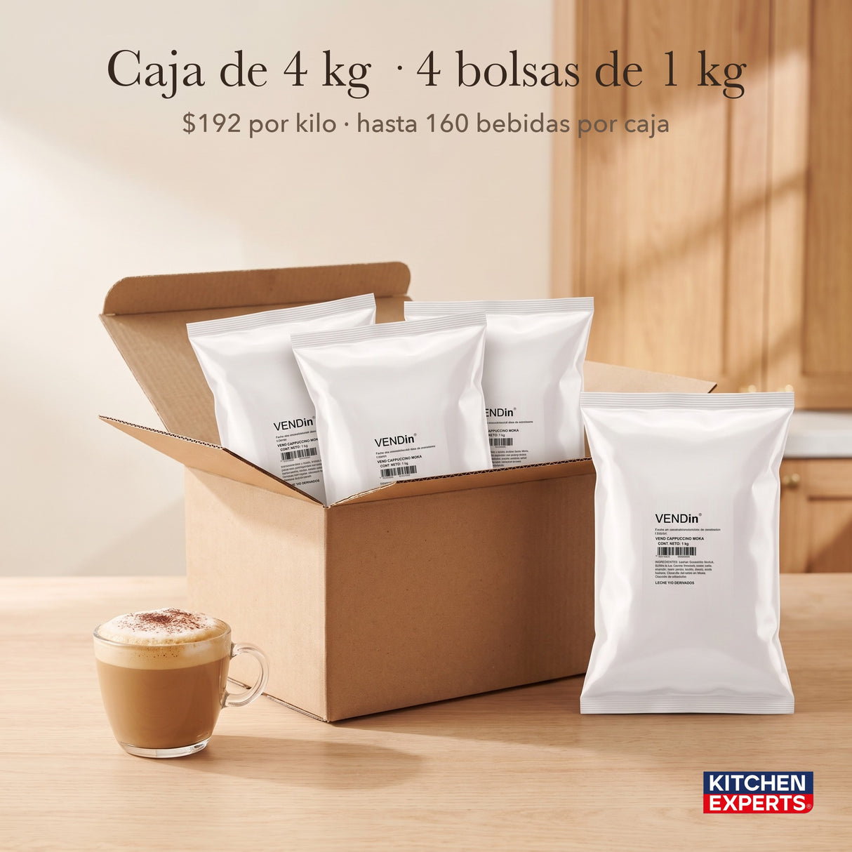 Caja Vendin Cappuccino Moka 4 kg (4 bolsas de 1 kg), $192 por kilo | KEX
