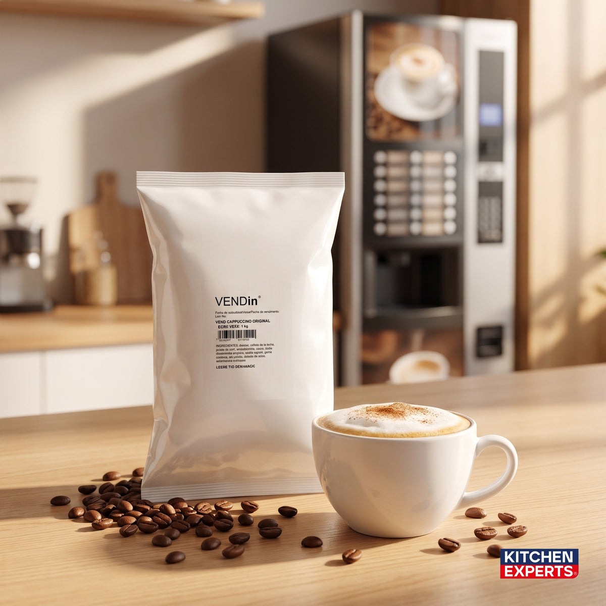 Vendin Cappuccino Original bolsa 1 kg con taza preparada, mezcla para máquina vending | Kitchen Experts KEX