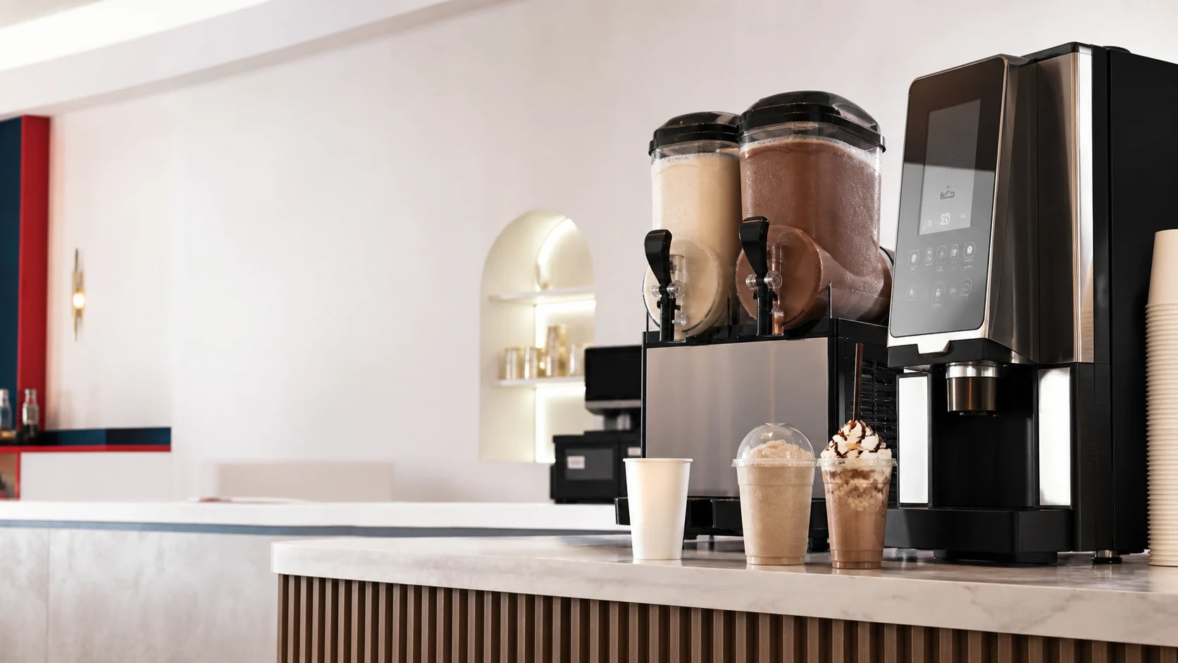 Máquina vending, granizadora y bebidas preparadas con bases Vending